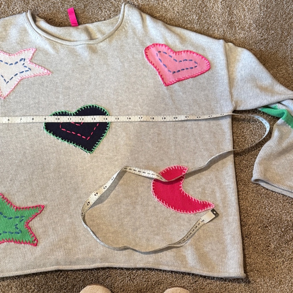 Gray Crewneck Sweater with Colorful Star & Heart Appliqués - Picture 5 of 8